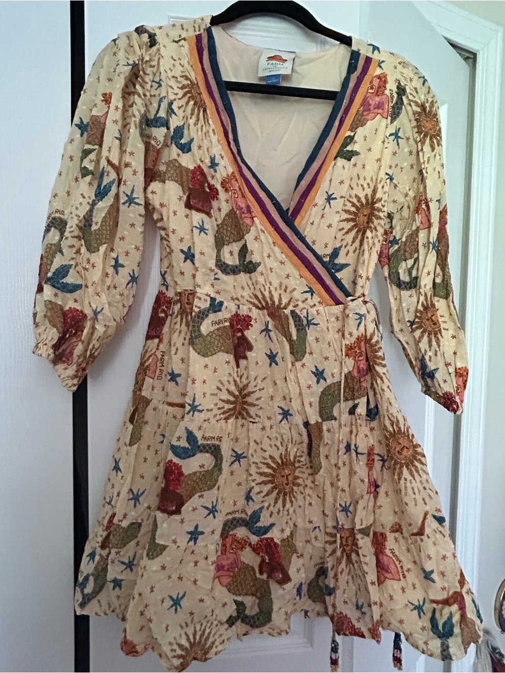 FARM Rio for Anthropologie Wrap Mini Dress with Mermaid Pattern